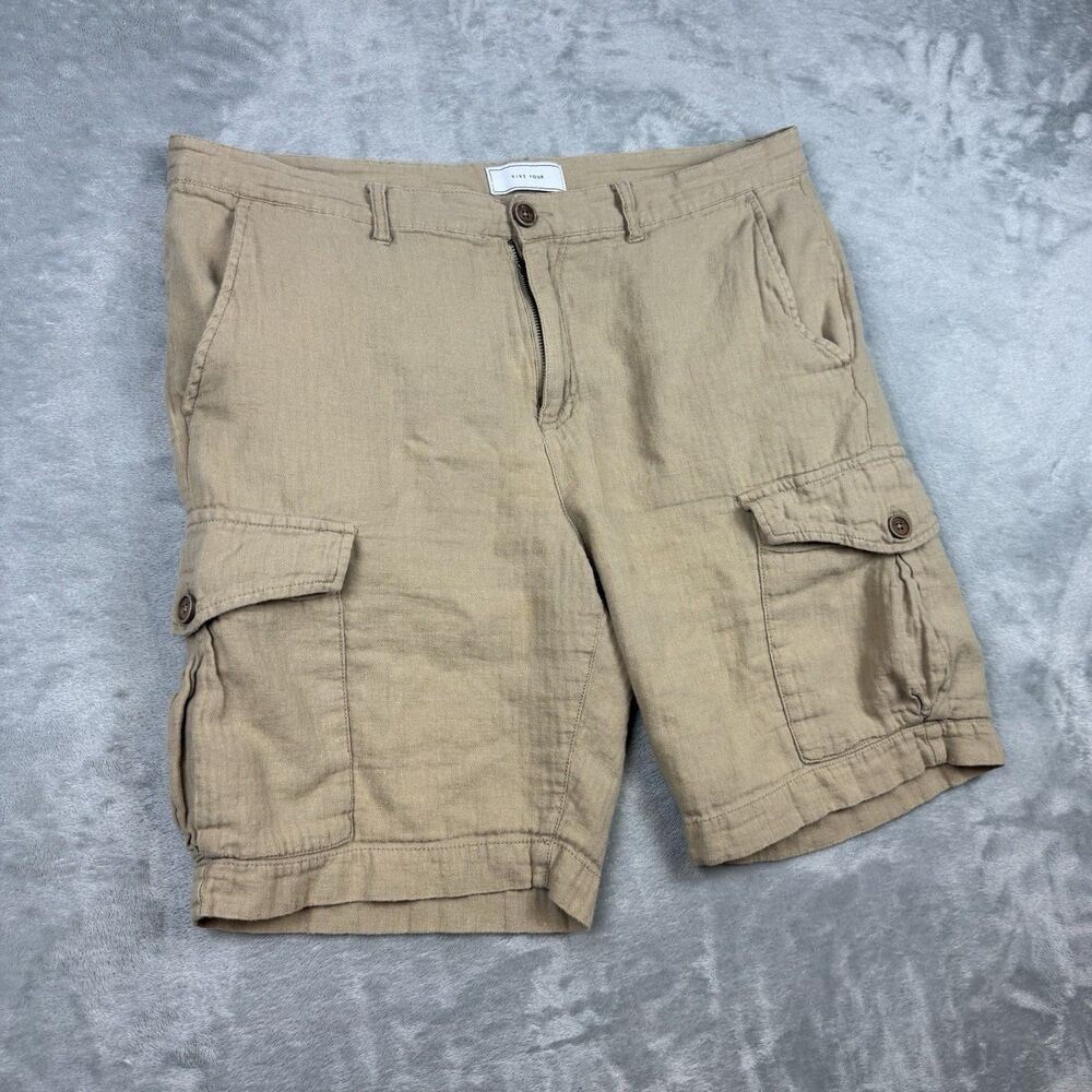 Five Four Linen Blend Cargo Shorts Tan Beige Military Utility Mens 34